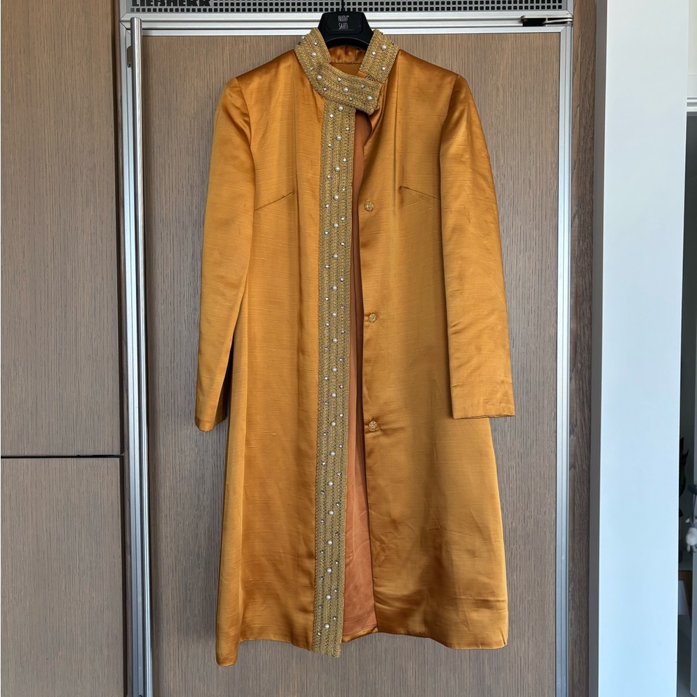 Shantung silk Gold Long Coat